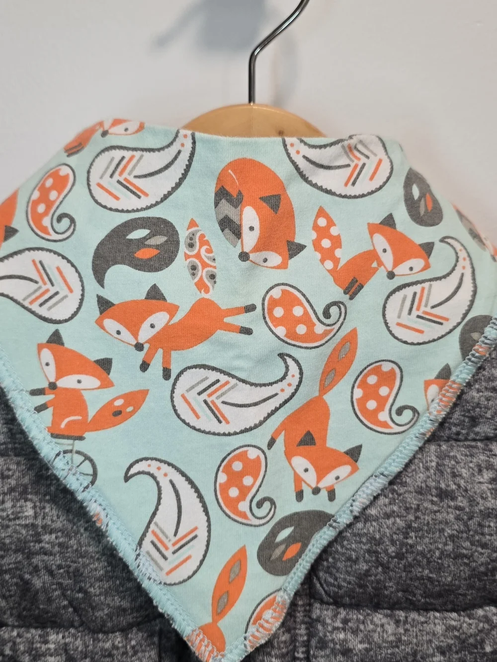 3 For $10 Kids Fox Print Bandana Bib/Scarf - Blue Absorbent Cotton.